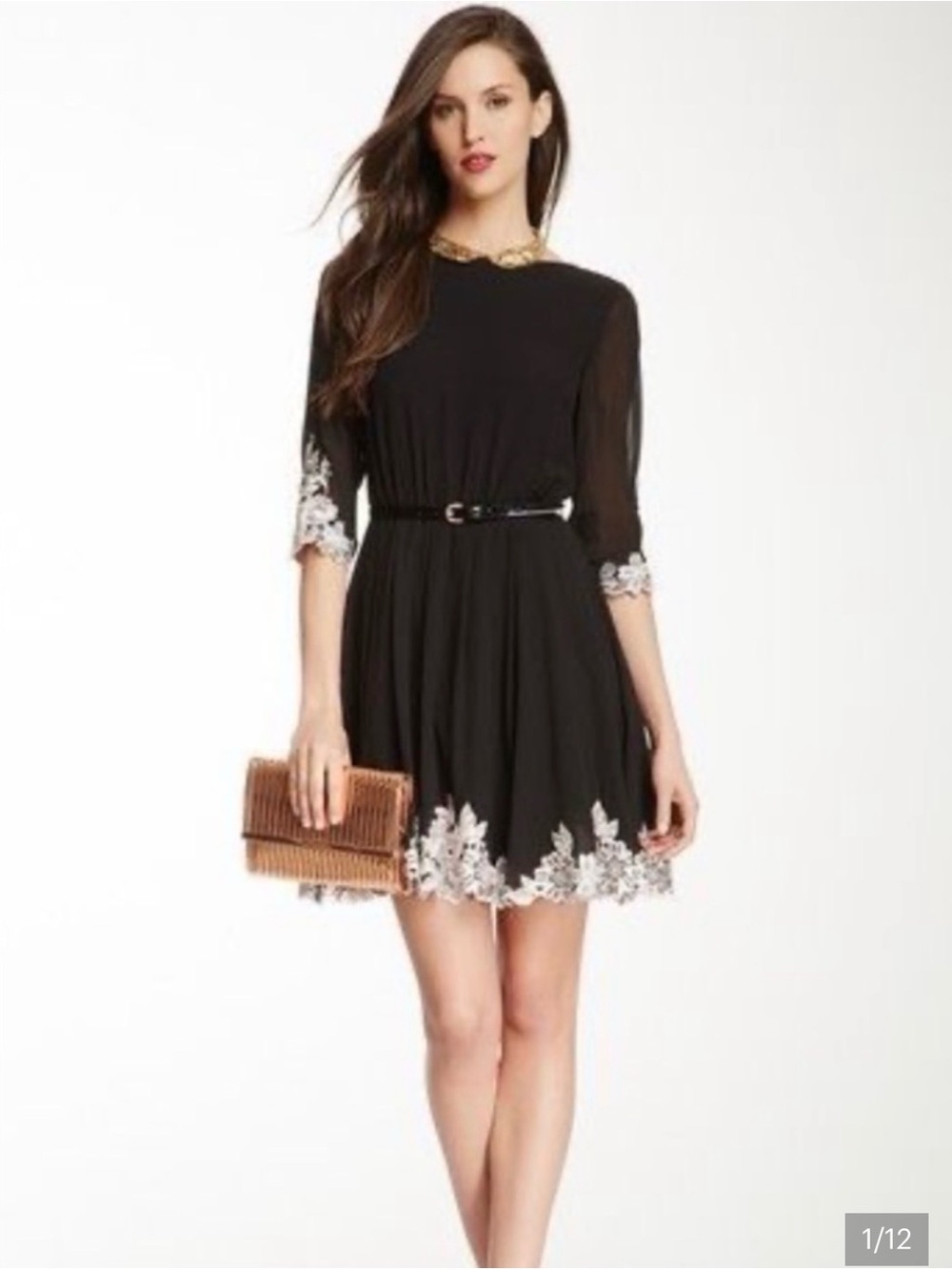 Ted Baker Feay Dress Black Embroidered Lace Fit Flare Size 2
